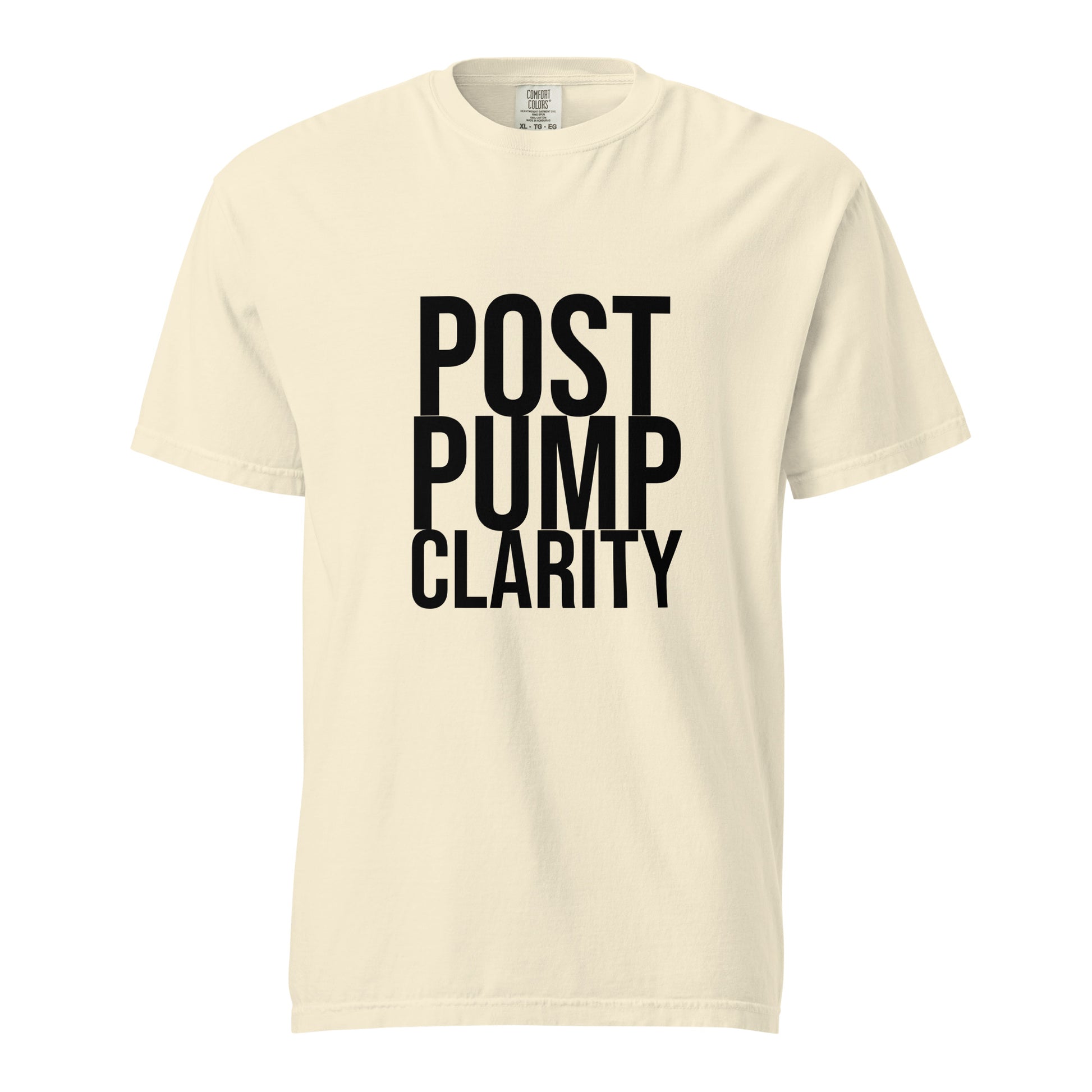 A person in a Bougie Boiz Clubs green Post Pump Clarity unisex T-shirt stands against a white background, smiling with one arm slightly bent.